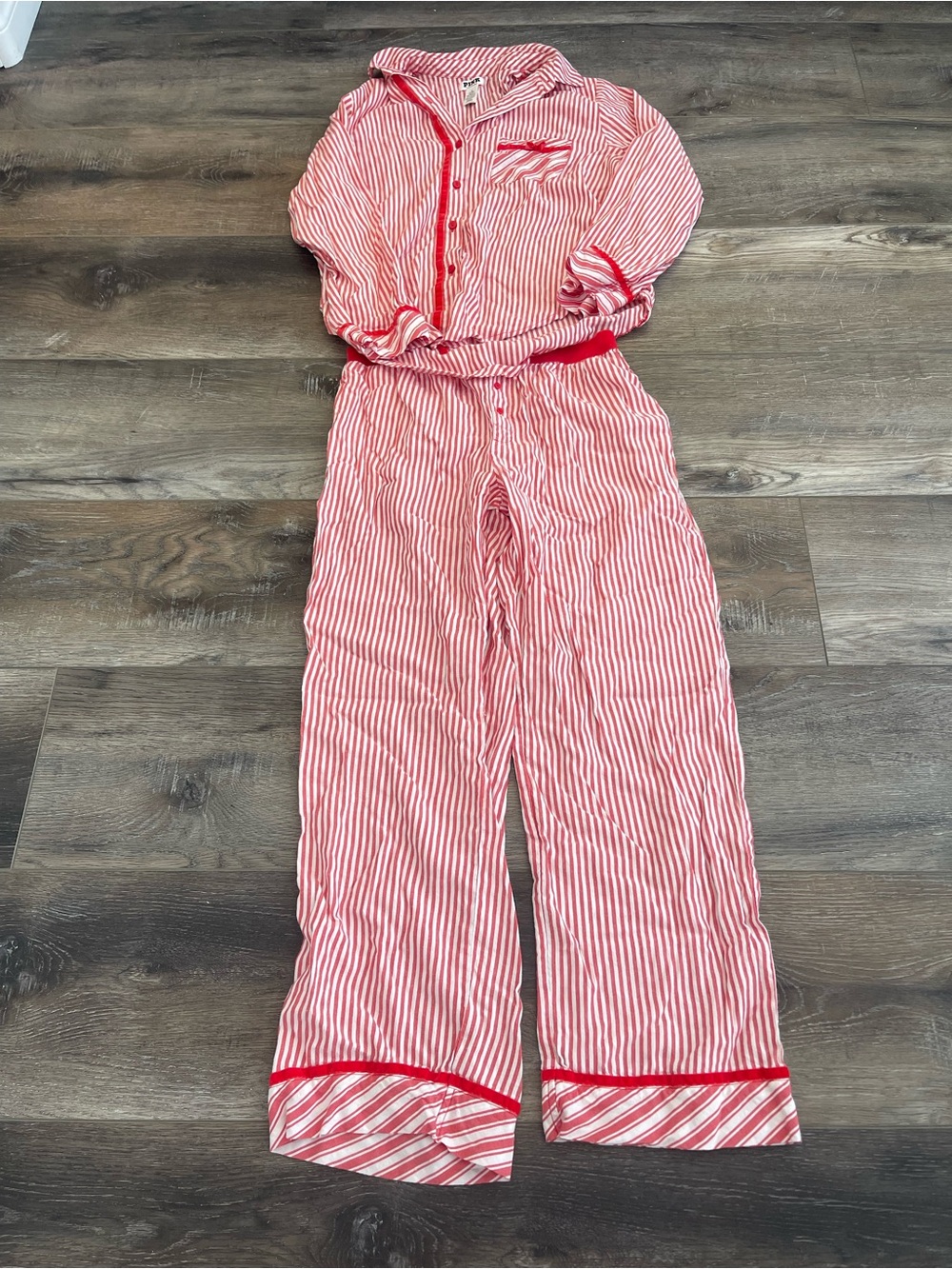 PINK Victoria's Secret Red & White Striped Pajama Set EUC size M
